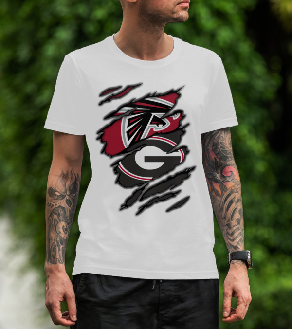 Atlanta Falcons Georgia Bulldogs Ripped Claw Marks T-Shirt