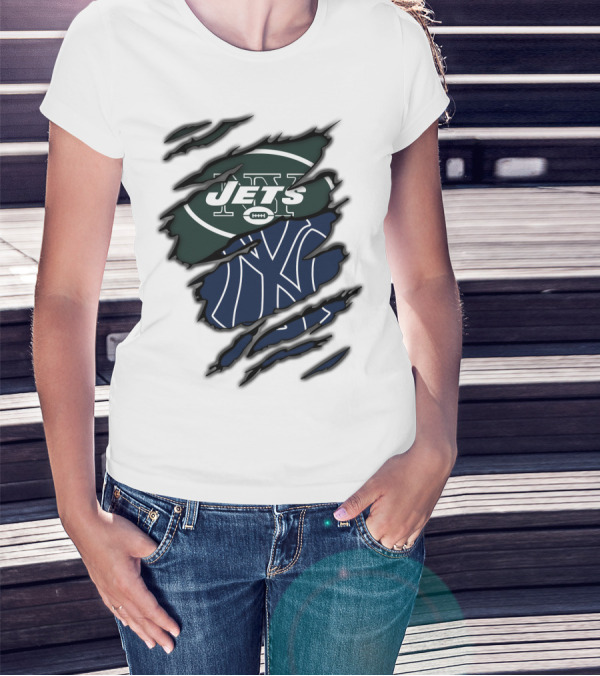 Jets Yankees Logo Torn Ripped T-Shirt