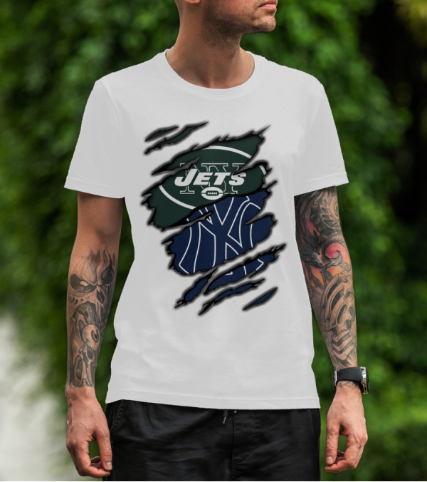 Jets Yankees Logo Torn Ripped T-Shirt