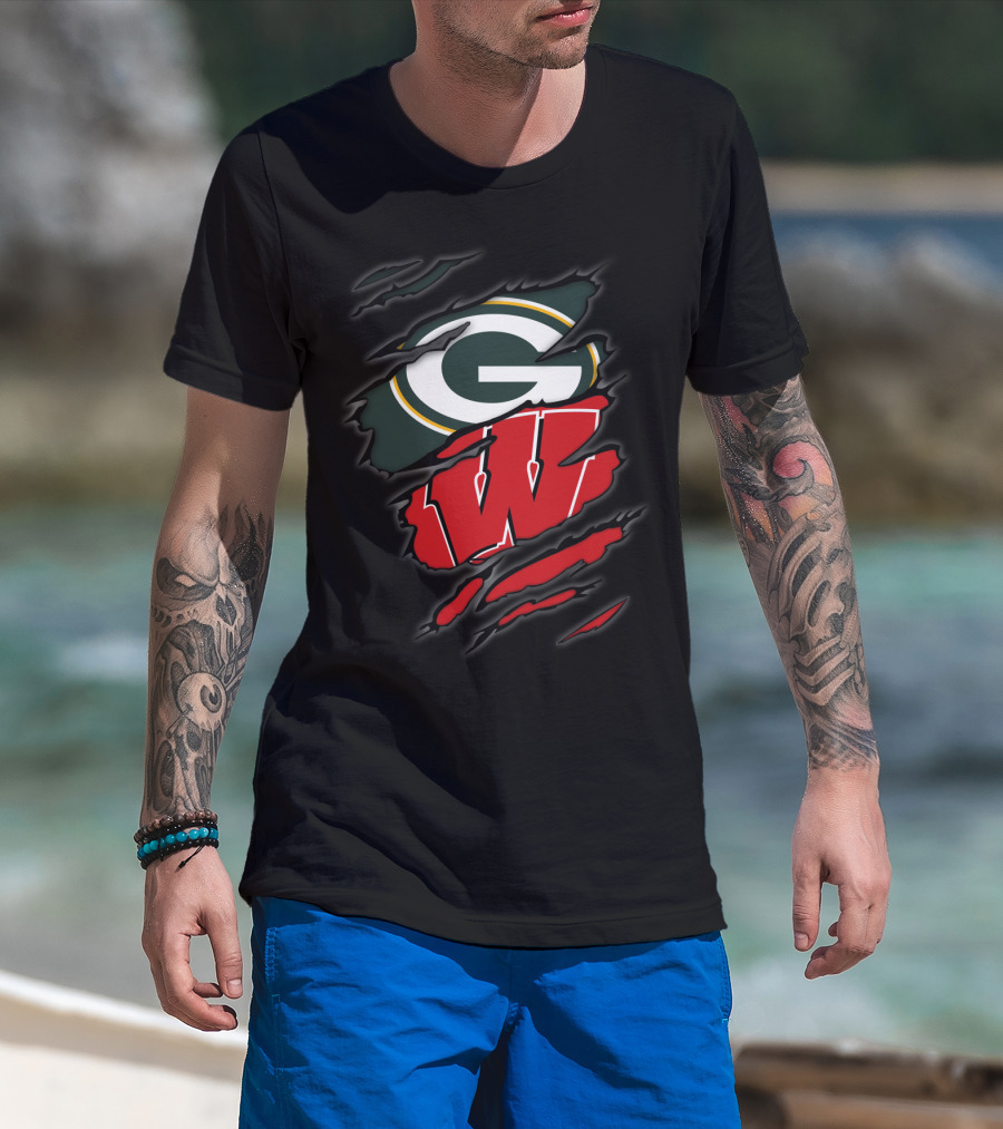 Packers Badgers G W Ripped Claw Marks T-Shirt