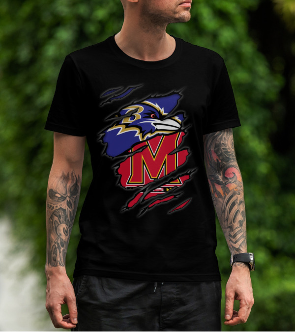 Baltimore Ravens Maryland Terrapins Logo Mashup T-Shirt