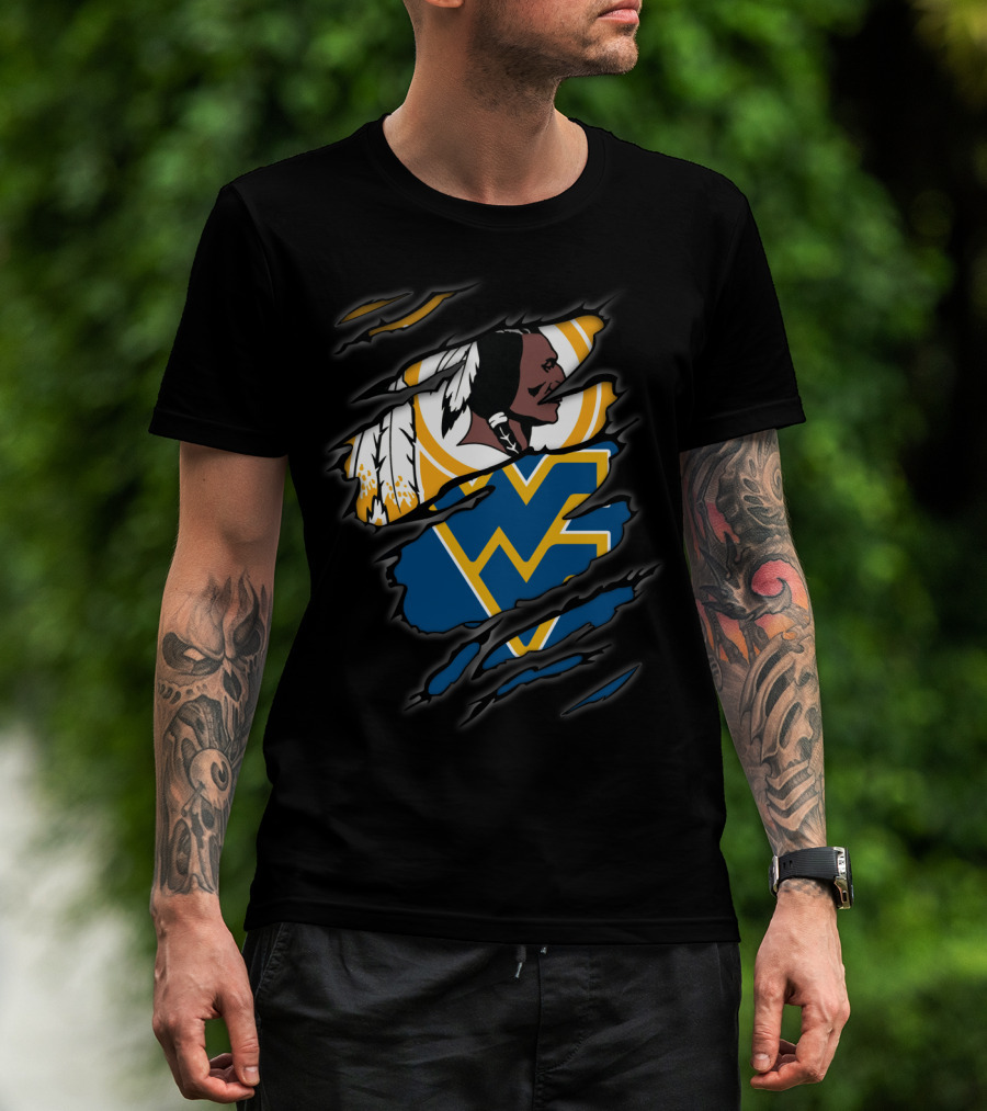 Redskins Wv Mountaineers Tribal Logo Rip T-Shirt