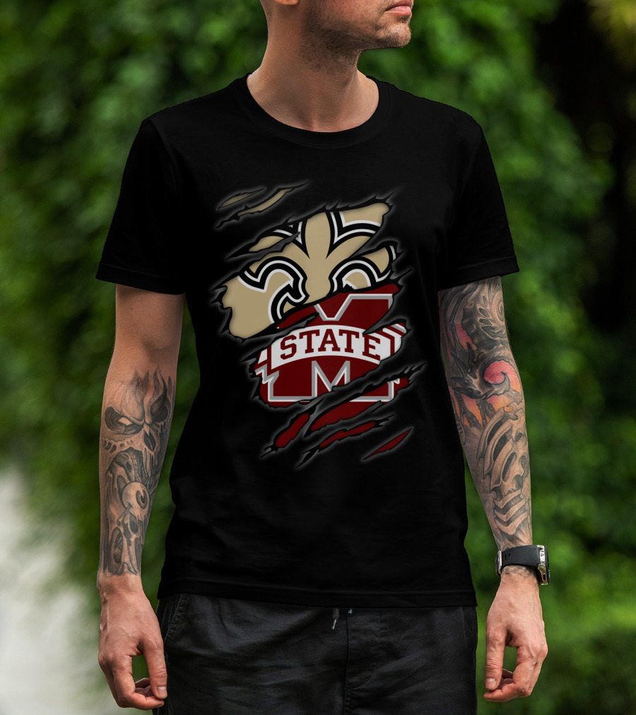 Saints Fleur-de-Lis Meets Mississippi State Bulldogs T-Shirt