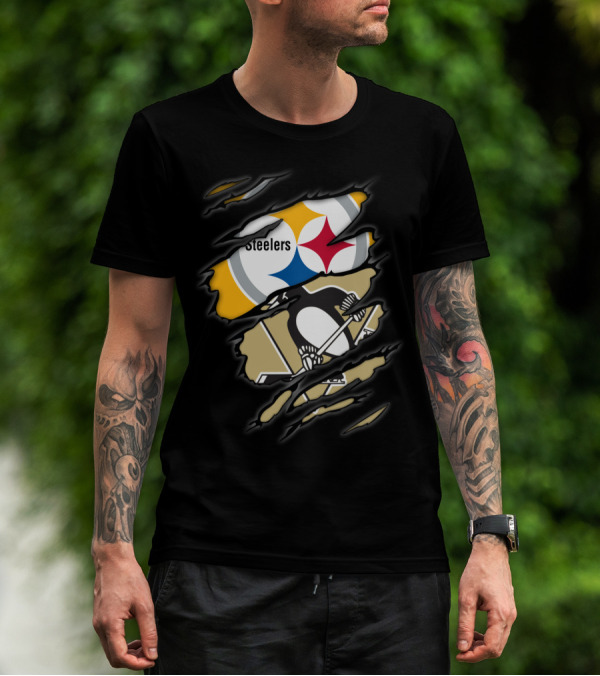 Steelers Penguins Logos Ripped T-Shirt