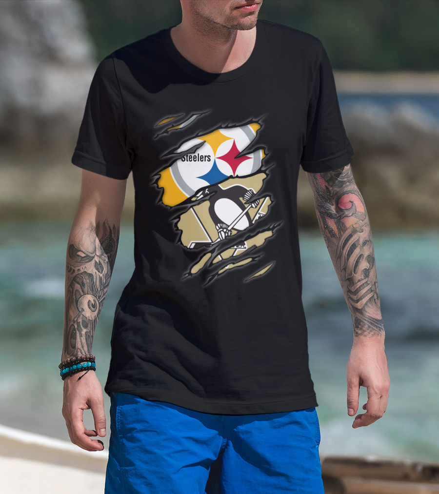 Steelers Penguins Logos Ripped T-Shirt