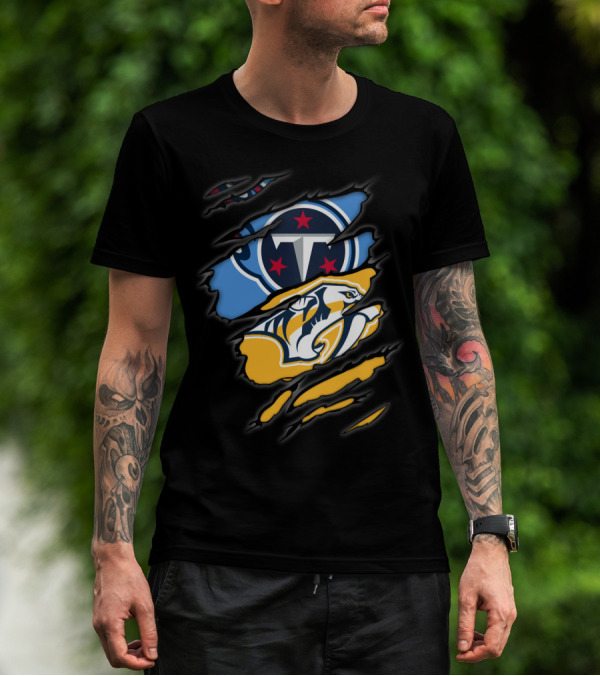 Titans Predators Logos Ripped T-Shirt