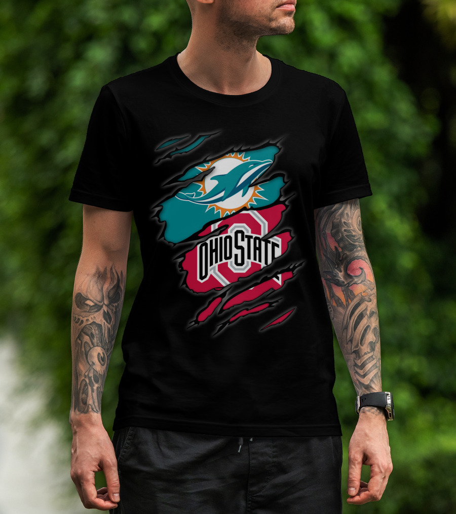 Miami Dolphins Ohio State Buckeyes Football Fan Crossover T-Shirt