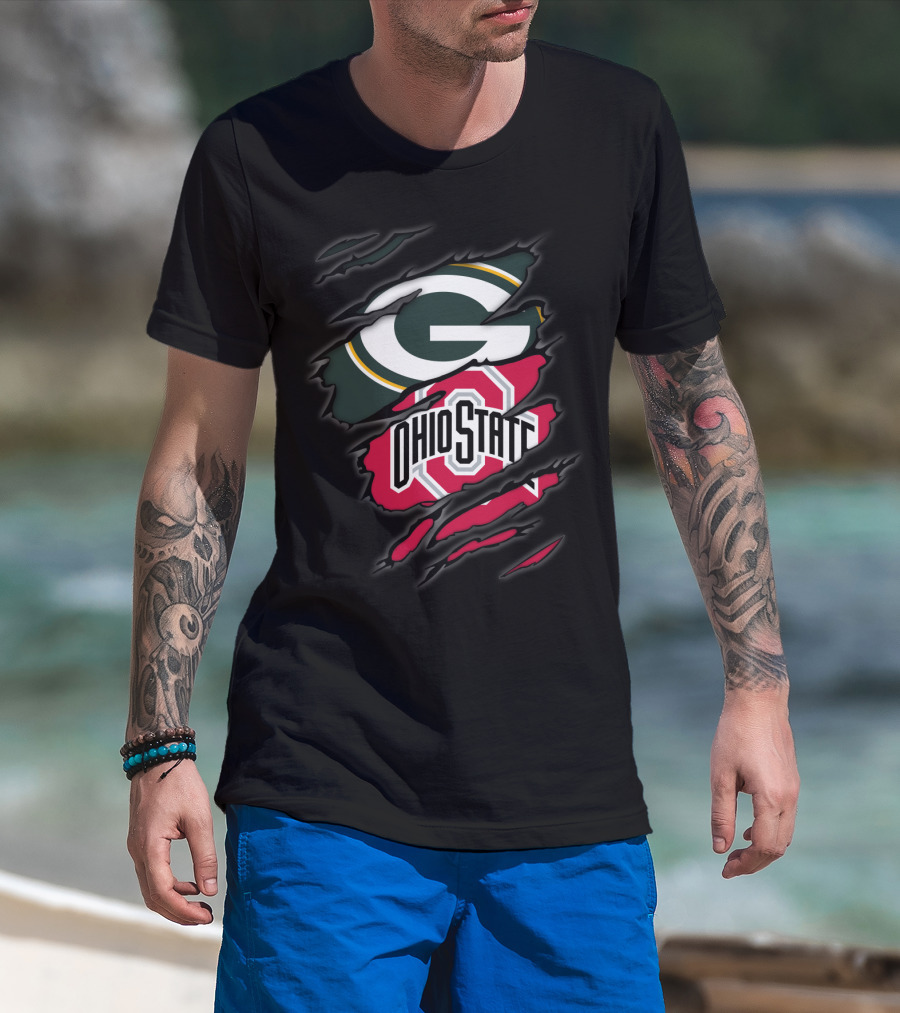 Packers Ohio State Torn Logo Fusion T-Shirt