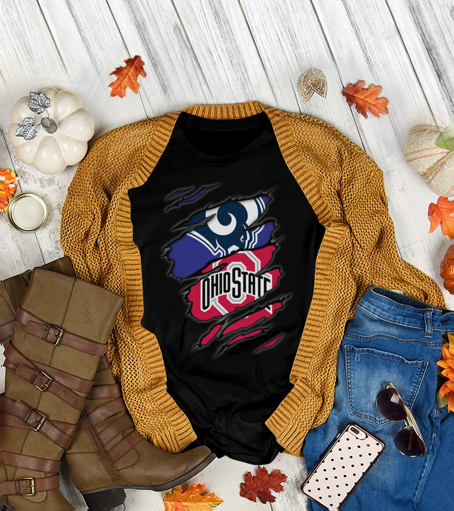 Rams Ohio State Football Fusion Torn Fabric T-Shirt