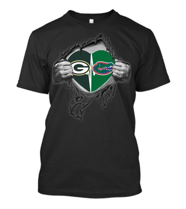 Packers And Gators Heart Logo Combination T-Shirt