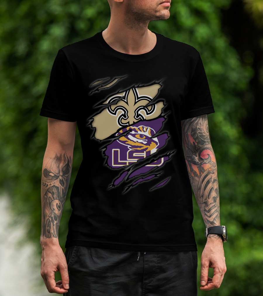 Saints Fleur-de-Lis And LSU Tigers Logo Fusion T-Shirt