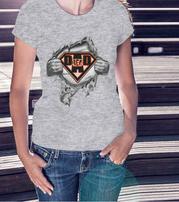 Bengals Super Dad Hero Emblem With Tiger Stripe T-Shirt