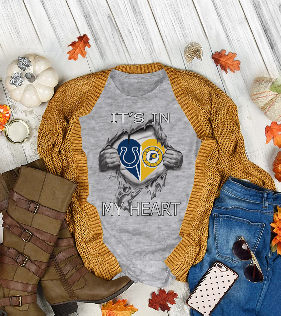 Colts Pacers It's In My Heart Indianapolis Sports Fan Logo Love T-Shirt