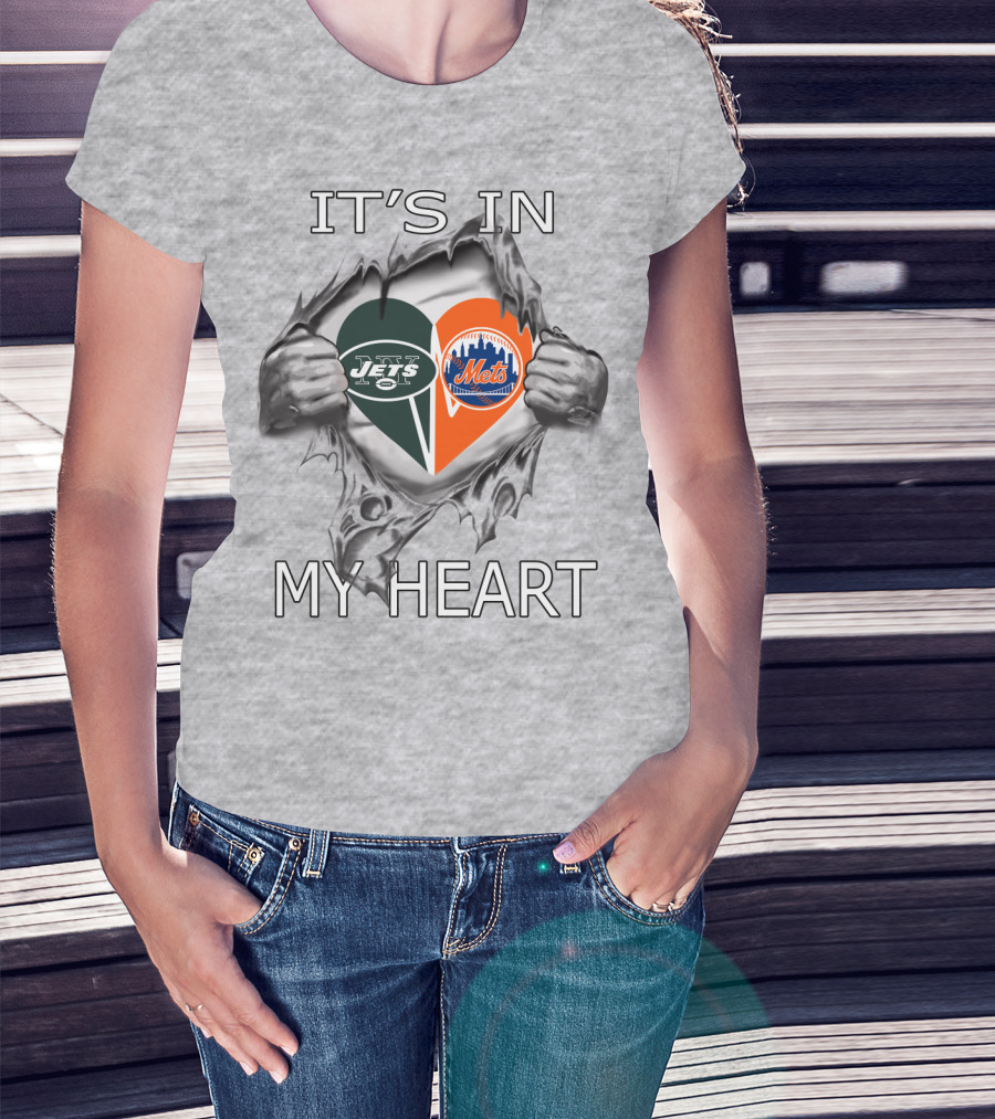 It's In My Heart Jets Mets Heart Logos T-Shirt