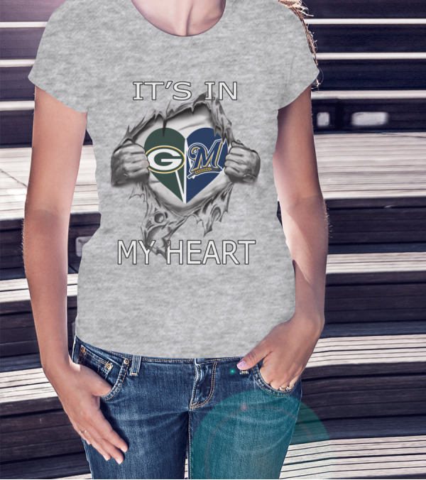 Packers Brewers Logo In Torn Heart It's In My Heart T-Shirt