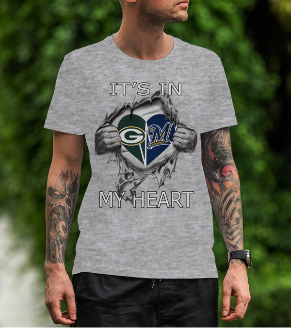 Packers Brewers Logo In Torn Heart It's In My Heart T-Shirt