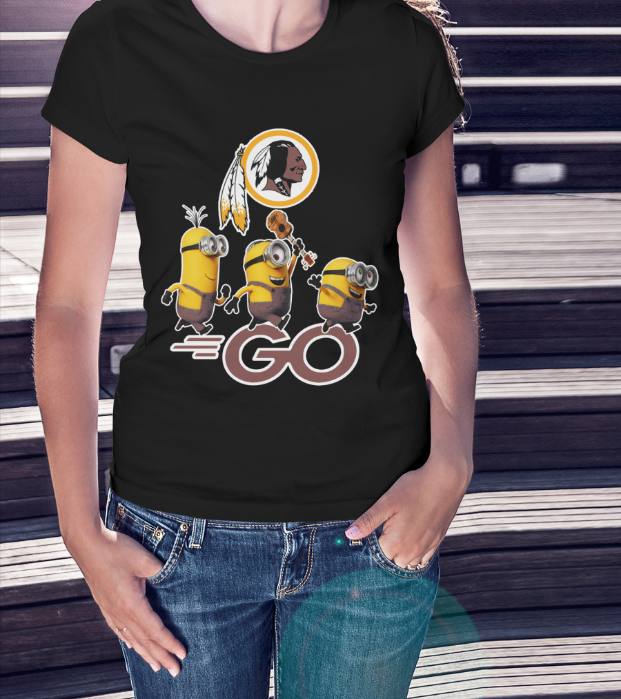 Minions Go Redskins Fan Logo With Ukulele And Feathers T-Shirt