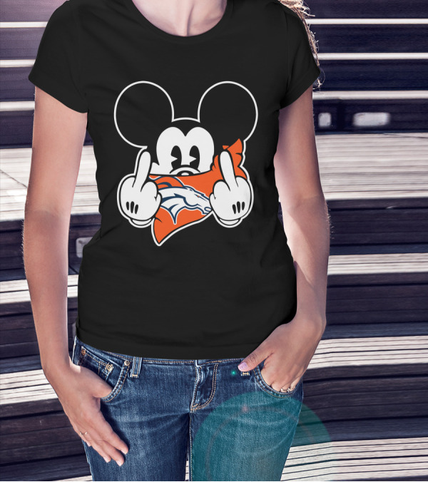 Mickey Mouse Double Gesture With Broncos Logo Bandana T-Shirt
