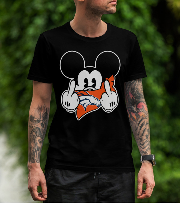 Mickey Mouse Double Gesture With Broncos Logo Bandana T-Shirt