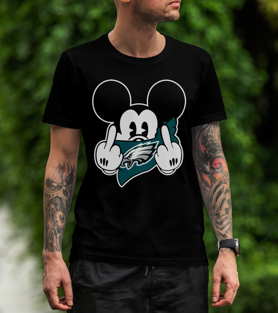 Mickey Mouse Eagles Logo Middle Finger T-Shirt