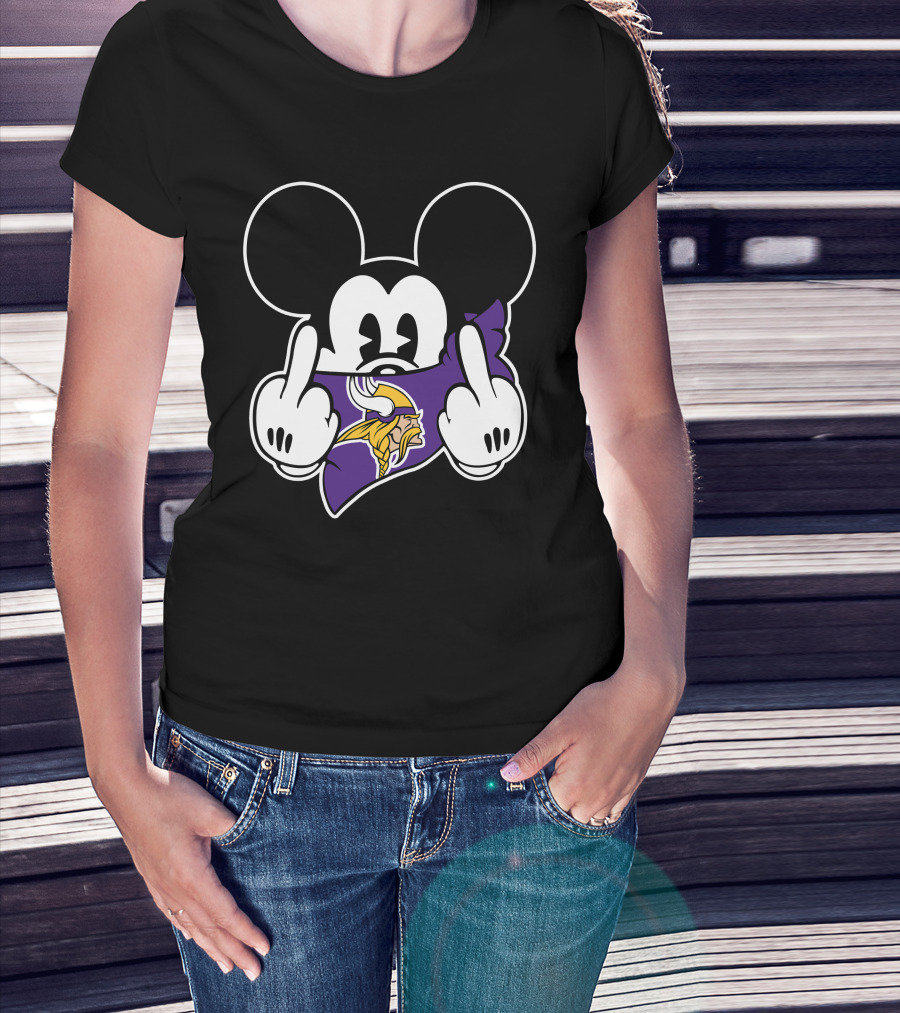 Vikings Mickey Mouse Middle Finger Gesture T-Shirt