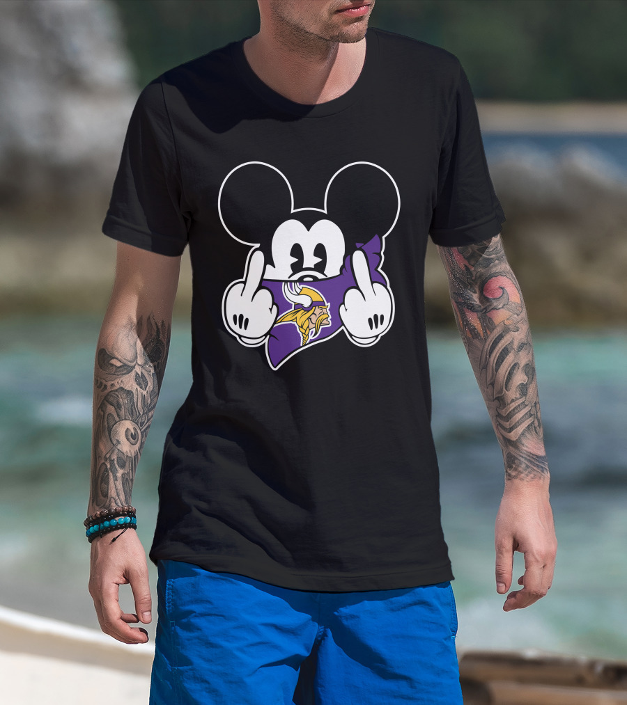 Vikings Mickey Mouse Middle Finger Gesture T-Shirt