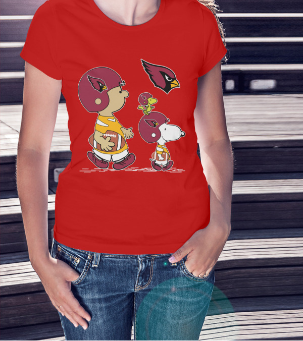 Cardinals Football Helmet Snoopy Woodstock Peanuts Characters T-Shirt