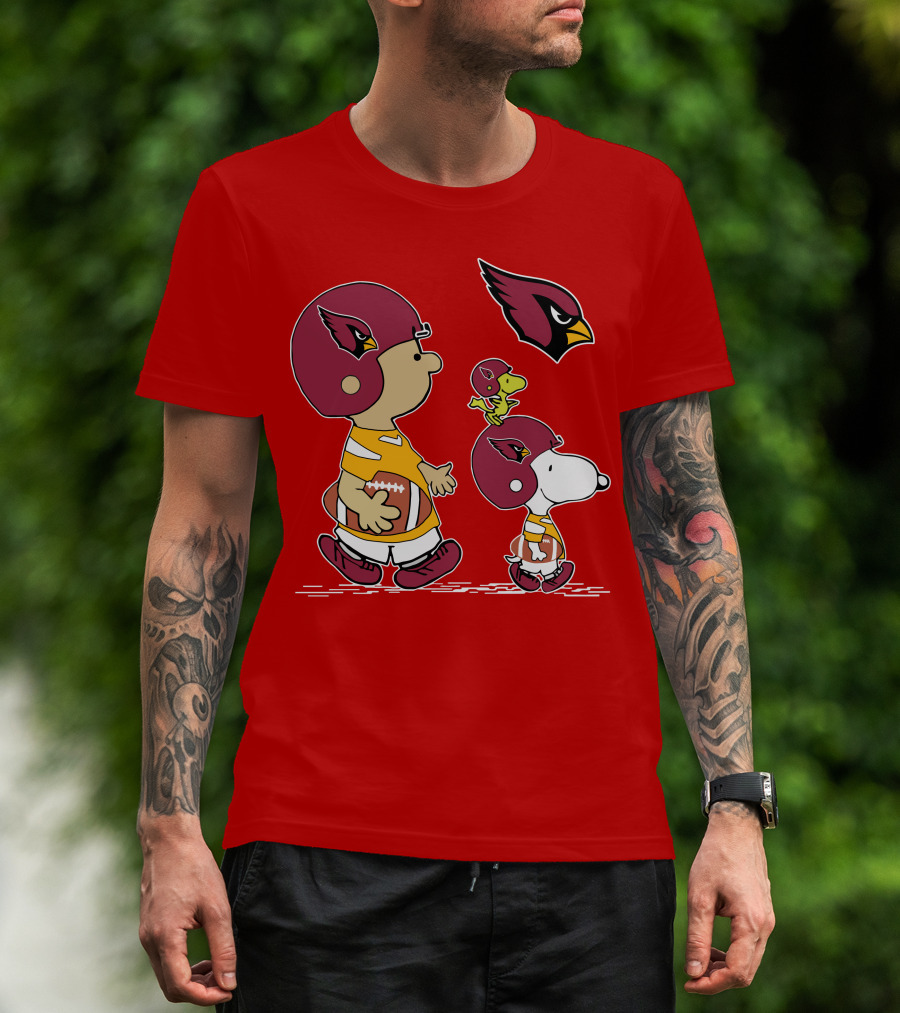 Cardinals Football Helmet Snoopy Woodstock Peanuts Characters T-Shirt