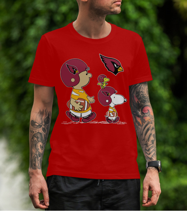 Cardinals Football Helmet Snoopy Woodstock Peanuts Characters T-Shirt