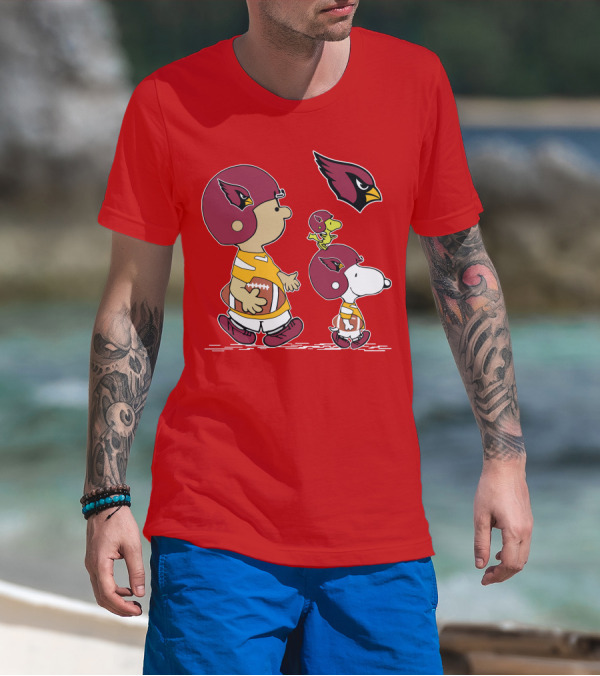 Cardinals Football Helmet Snoopy Woodstock Peanuts Characters T-Shirt