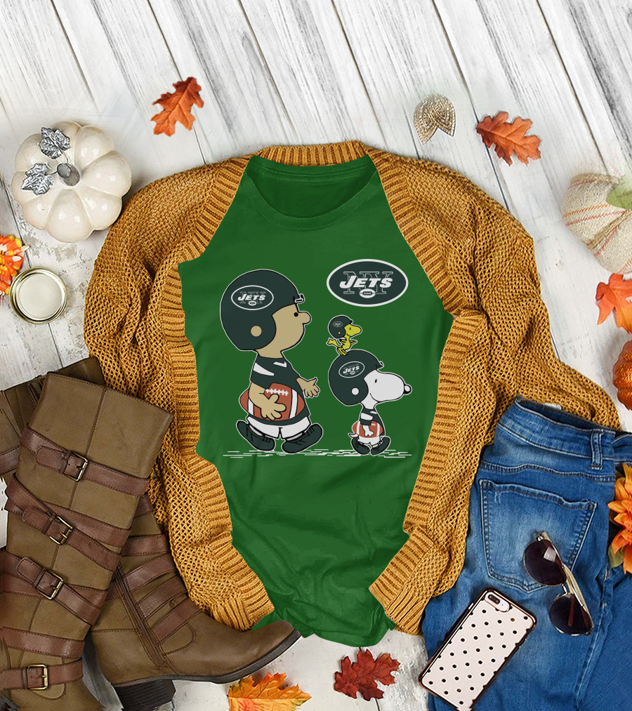 New York Jets Snoopy and Woodstock Football Adventure T-Shirt