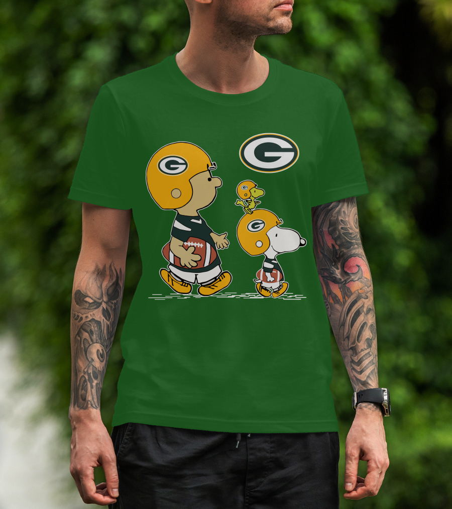 Packers Charlie Brown Snoopy Woodstock Football Helmet T-Shirt