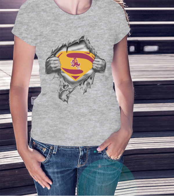ASU Sparky Superman Logo Ripping Through T-Shirt