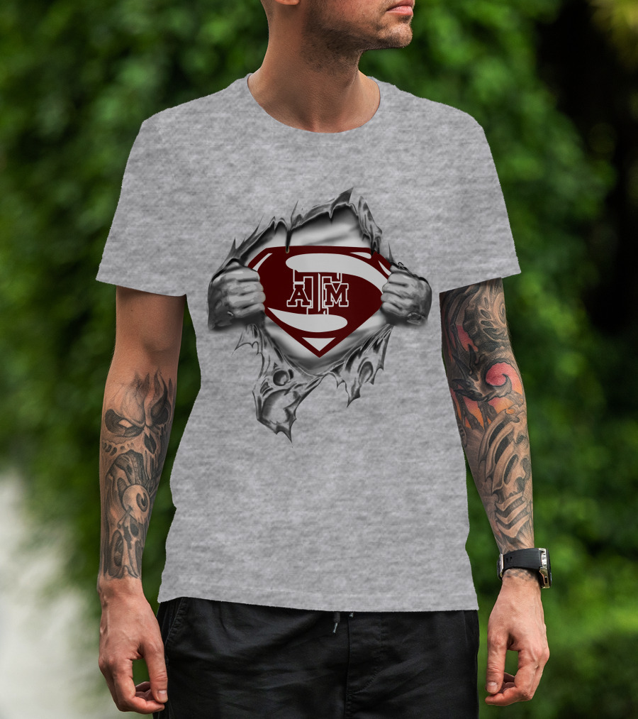 Texas A&M Superman Logo Superman Inside Torn T-Shirt