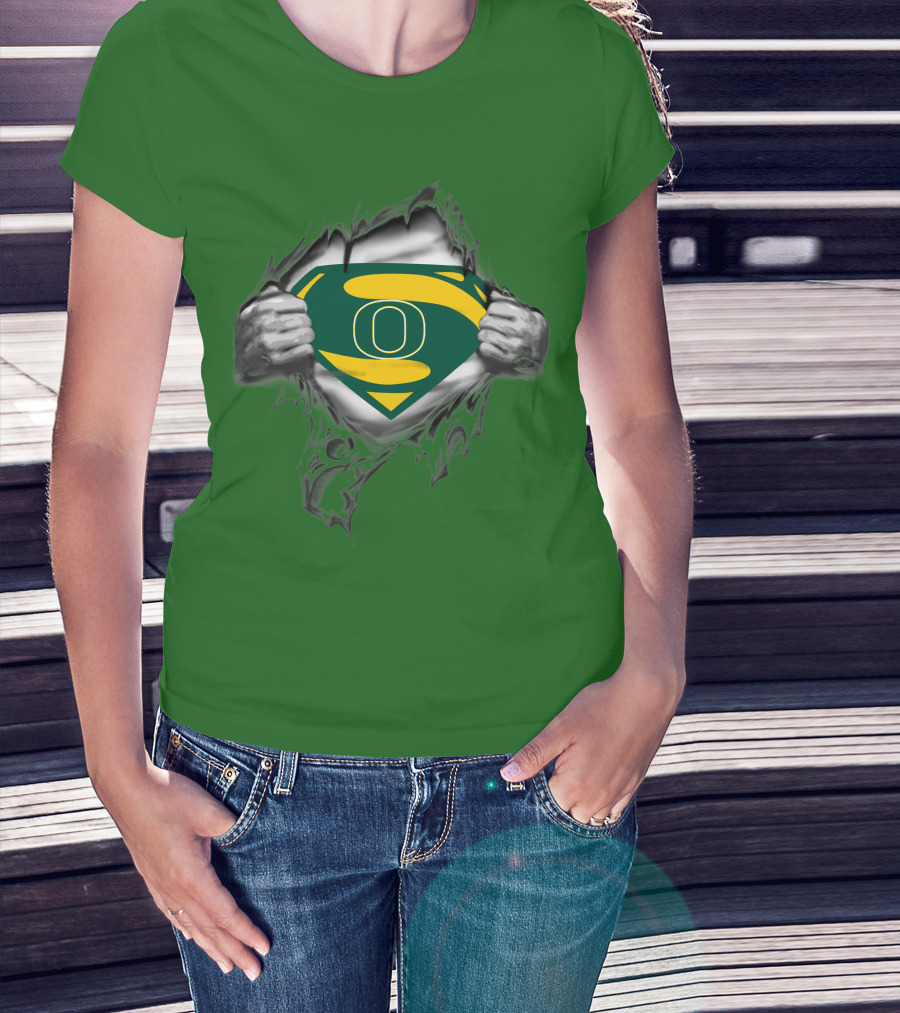 Oregon Ducks Superman Logo Emblem Breaking Through T-Shirt