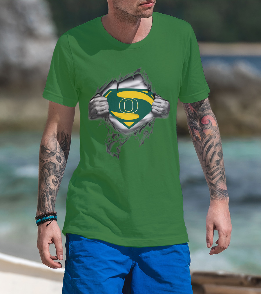Oregon Ducks Superman Logo Emblem Breaking Through T-Shirt