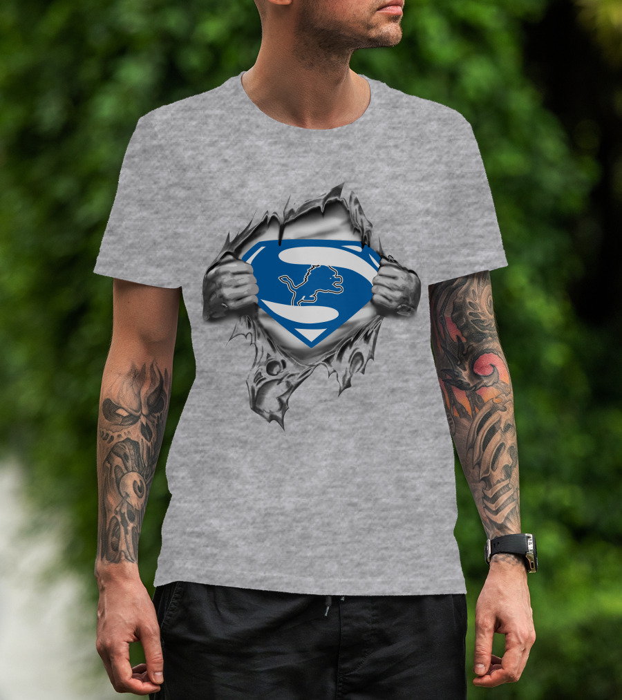 Detroit Lions Superman Logo Burst Through Chest T-Shirt