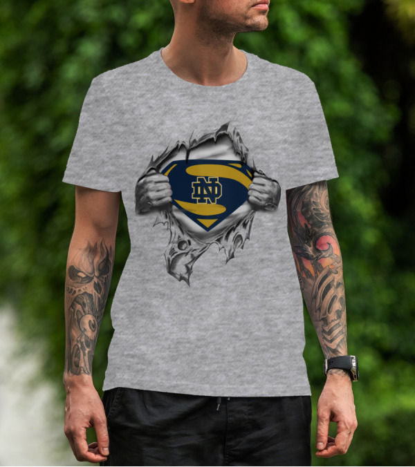 Notre Dame ND Superman Shield Under Ripped T-Shirt