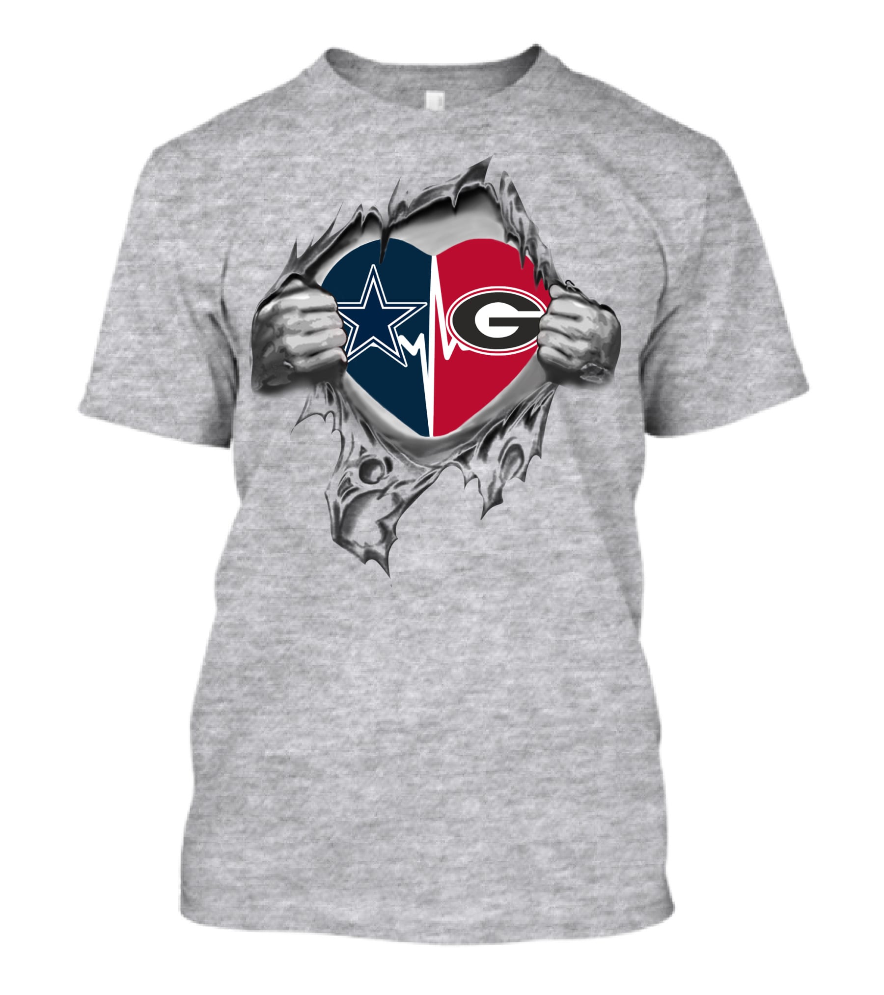 Cowboys And Bulldogs Heart With Star And G Logos T-Shirt