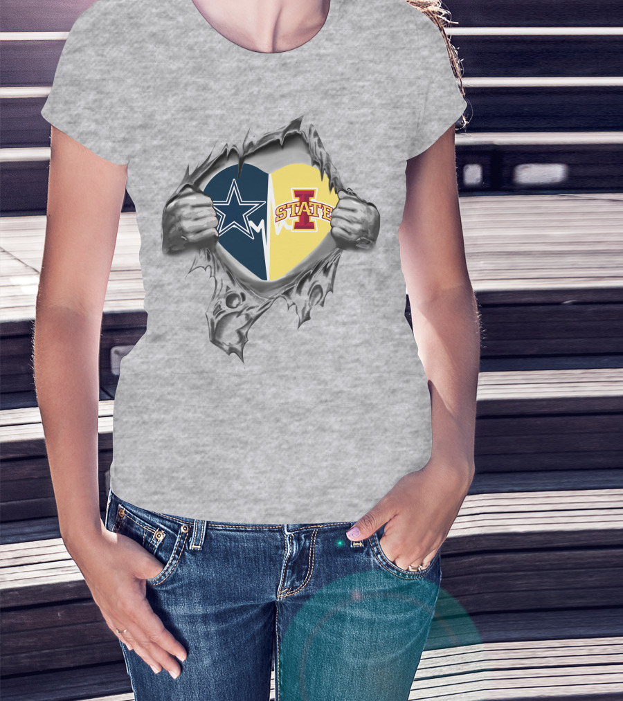 Cowboys Star And Iowa State Cyclones Heart T-Shirt