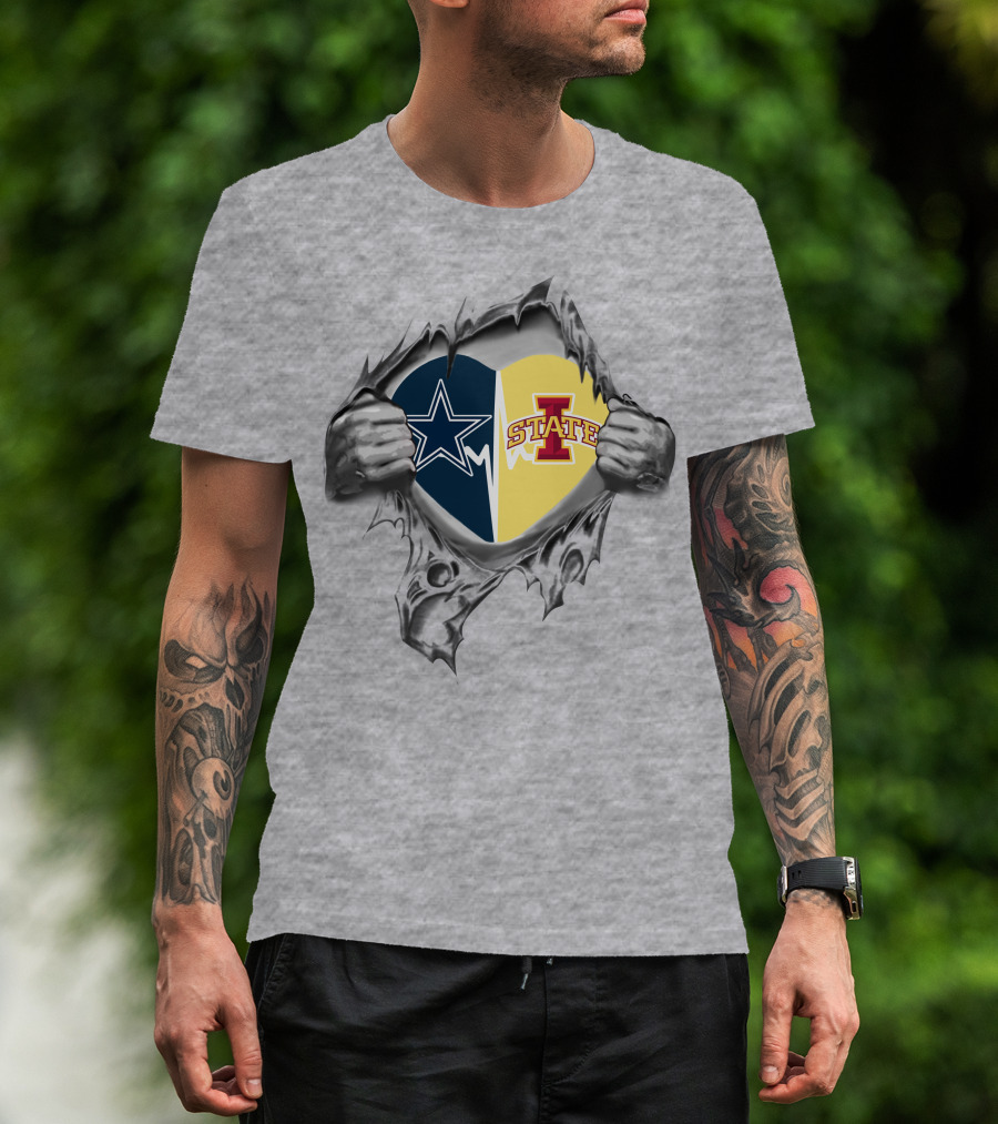 Cowboys Star And Iowa State Cyclones Heart T-Shirt
