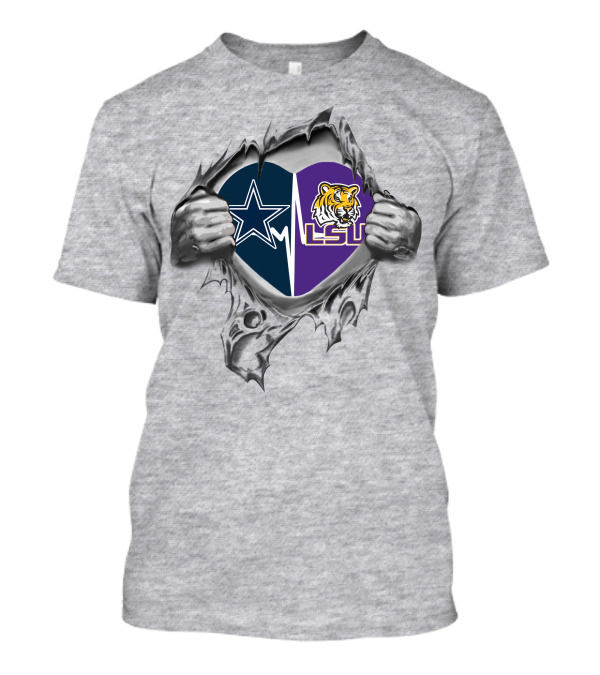 38 Front Cowboys LSU It's In My Heart Cowboys LSU Tigers Logo Dual Fan T-Shirt