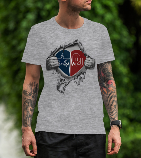 48 Front Cowboys Sooners Heart Dallas Oklahoma Football Passion T-Shirt