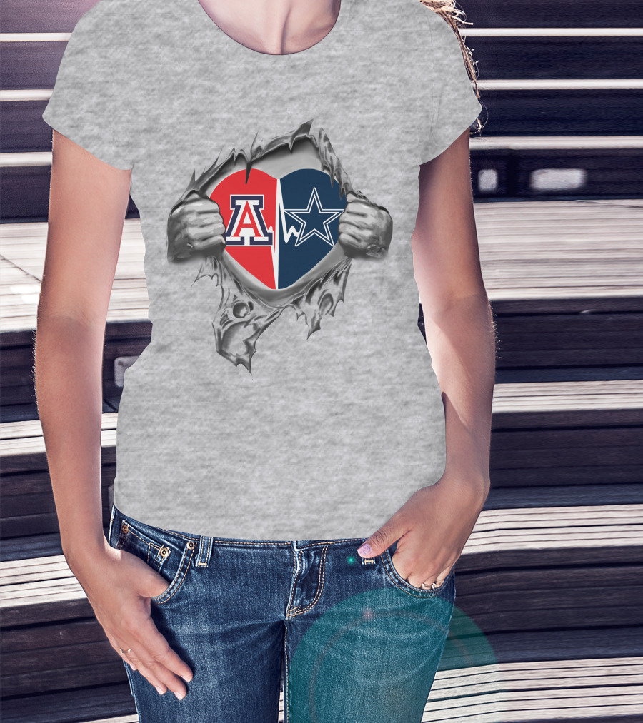 Cowboys Arizona Wildcats Heart Torn Steel T-Shirt