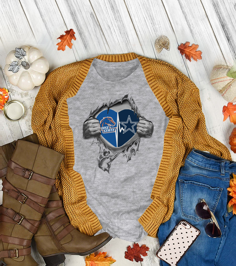 Boise State Broncos Dallas Cowboys Heart Torn Reveal T-Shirt