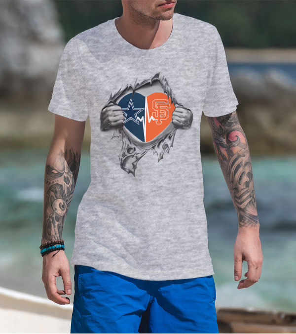Cowboys Giants Heartbeat Inside Me T-Shirt
