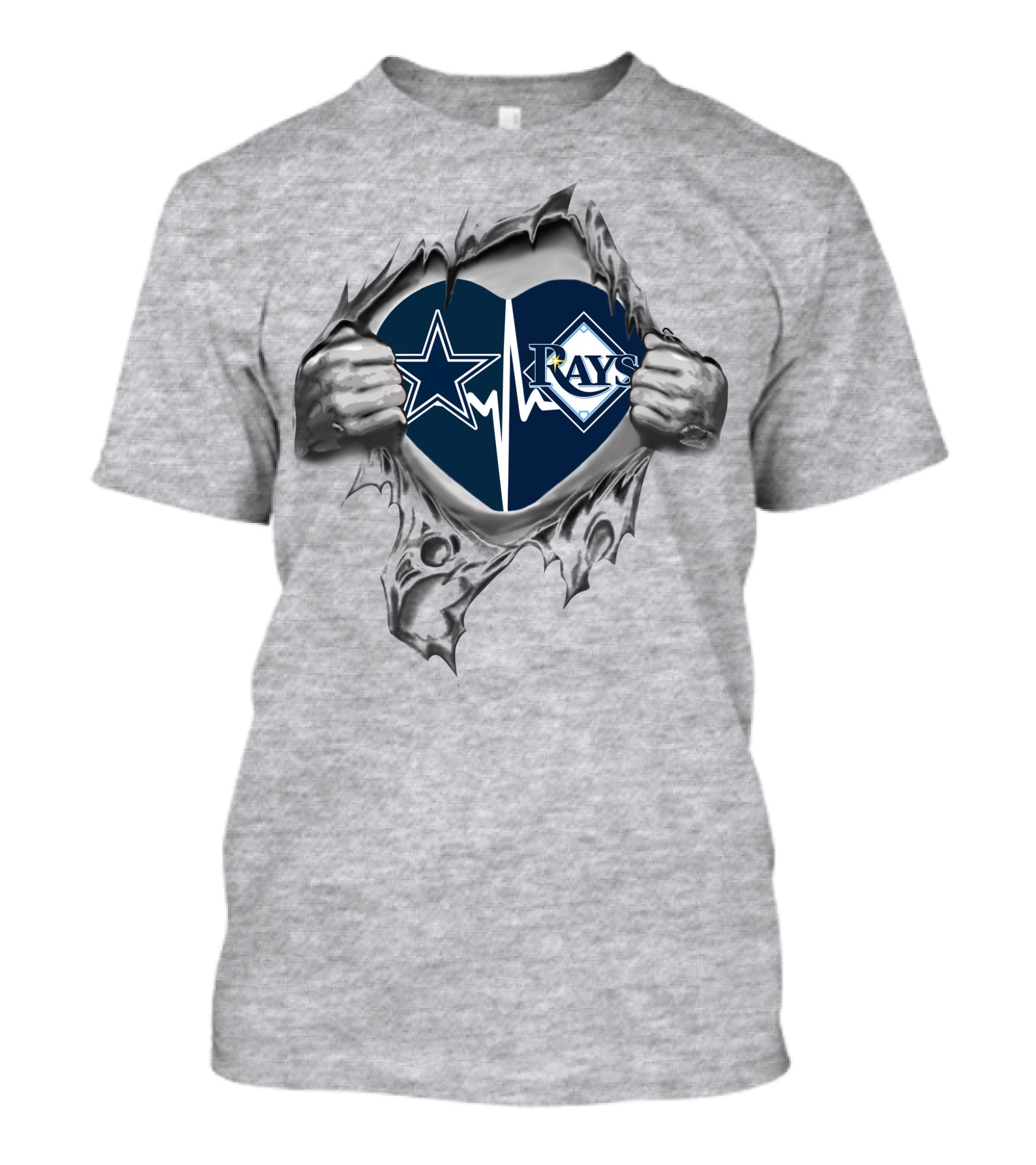 Cowboys Rays Heartbeat Passion Tear-Away Logo Showcase T-Shirt