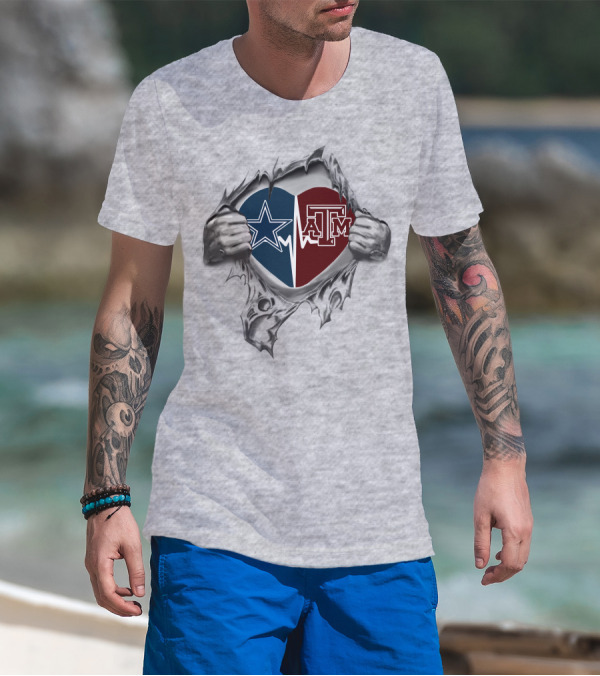 Dallas Cowboys Texas A&M Aggies Heart Logo Fusion T-Shirt
