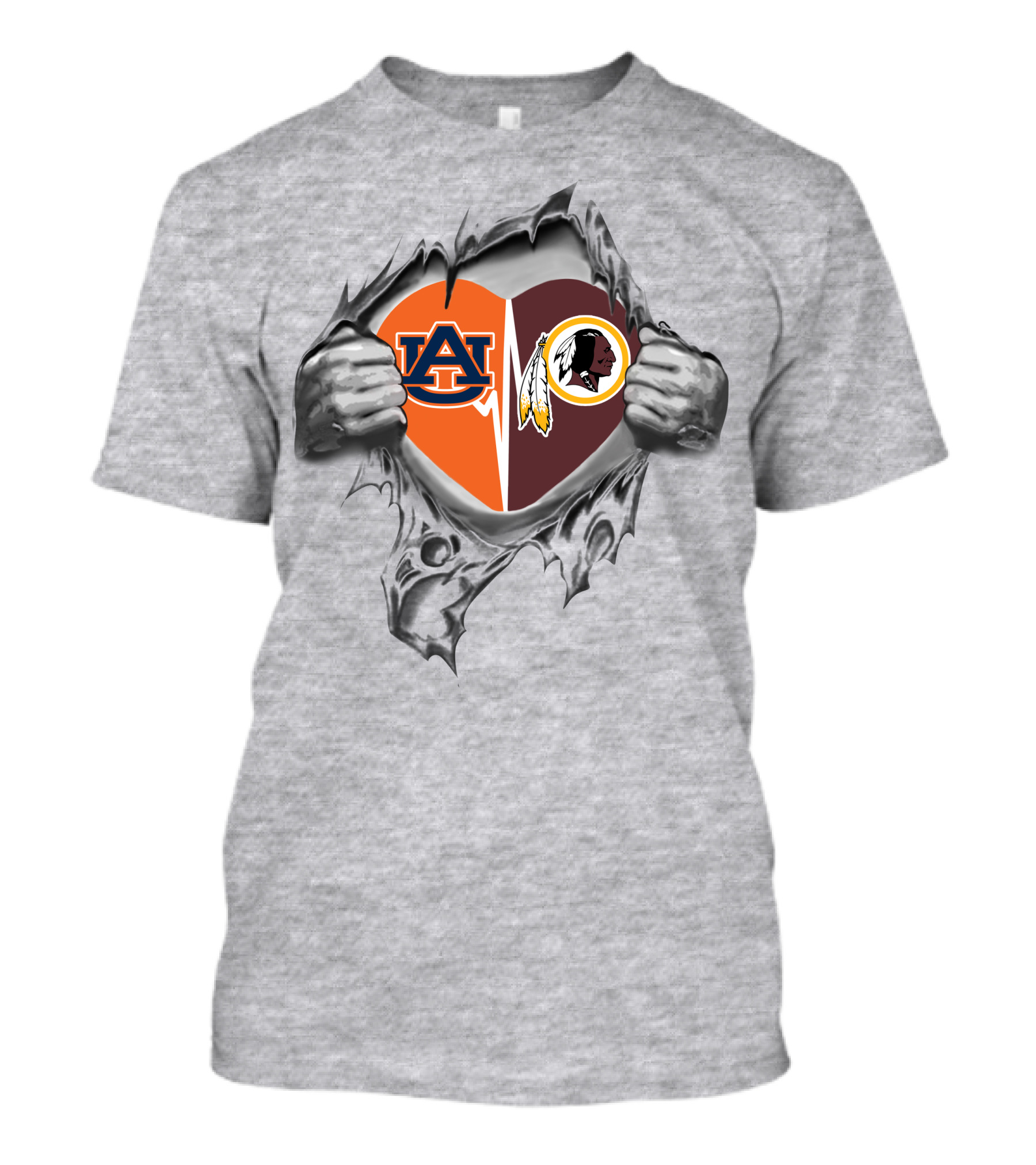 Auburn Tigers And Washington Redskins Heart T-Shirt