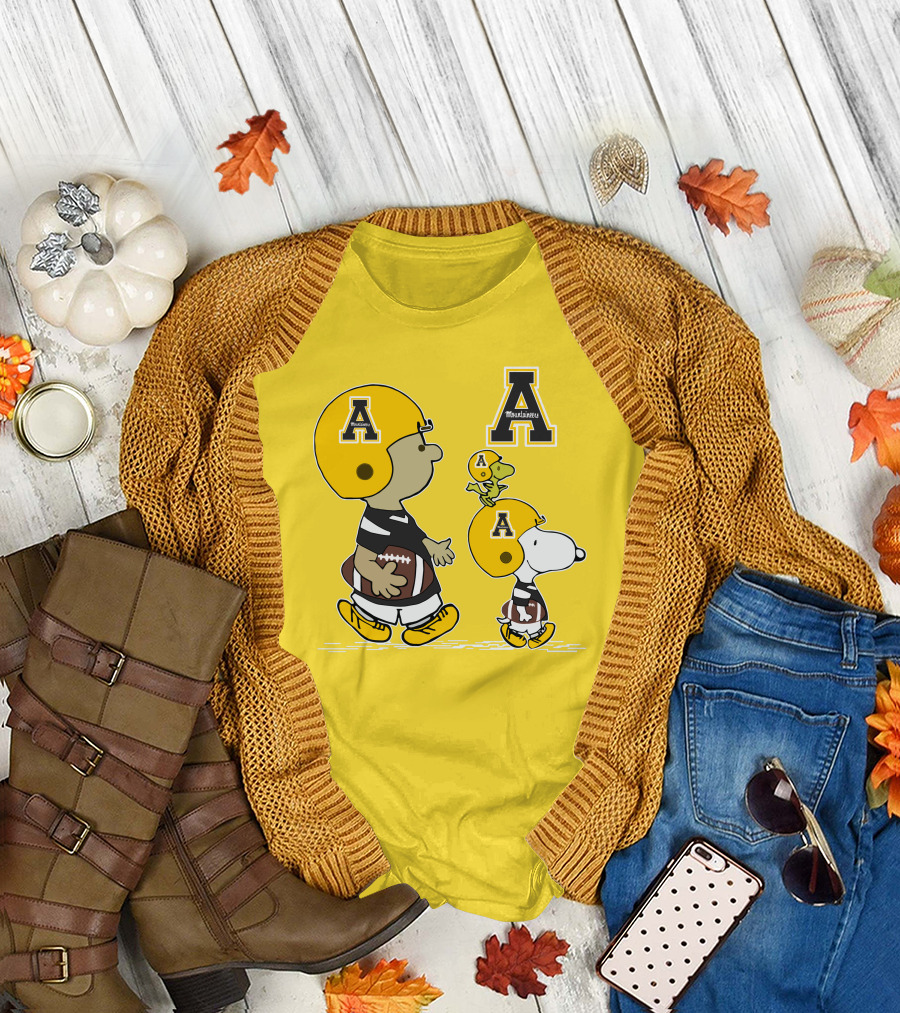 Appalachian State Mountaineers Snoopy Woodstock Football Helmets and Big A T-Shirt